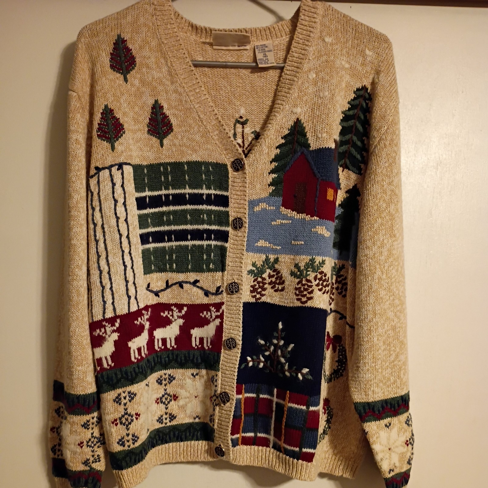 Vtg Northcrest Womens Cardigan Sweater Sz XL Button Up Tight Knit Wool Blend
