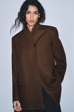 Zara HERRINGBONE WOOL BLEND BLAZER ZW COLLECTION  size medium