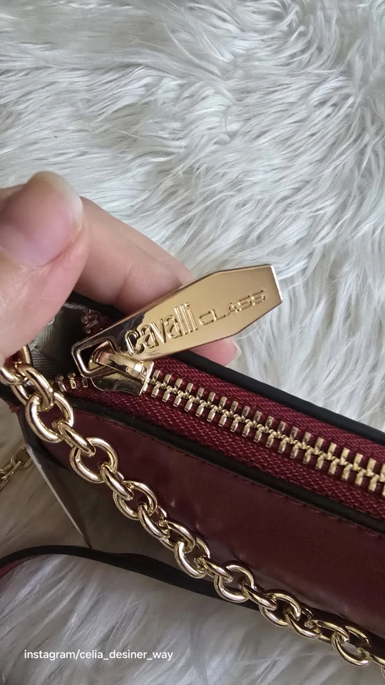 Cavalli Classi Red Crossbody Small Bag And Shoulder Gold Zipper  - Image 4 of 4