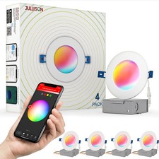 4" LED Smart Slim Recessed Pot Light, WiFi APP Voice Control, 120VAC, 9W, 6...