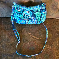 Vera Bradley Womens Blue Green Floral Crossbody Bag Zip, Pockets, Adj Strap