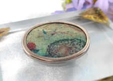 Brosche Seidenmalerei Silberton Modeschmuck Vintage