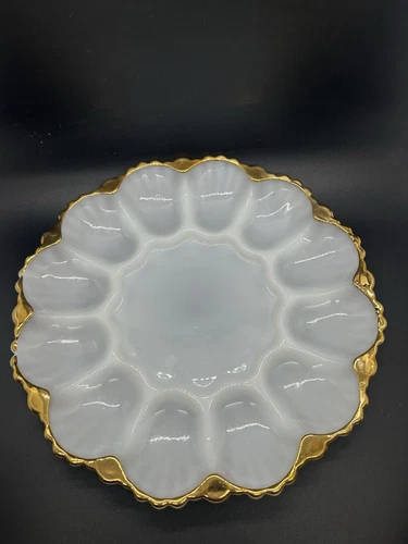 Vintage Anchor Hocking Fire King Milk Deviled Egg Serving Plate Tray Dish S15