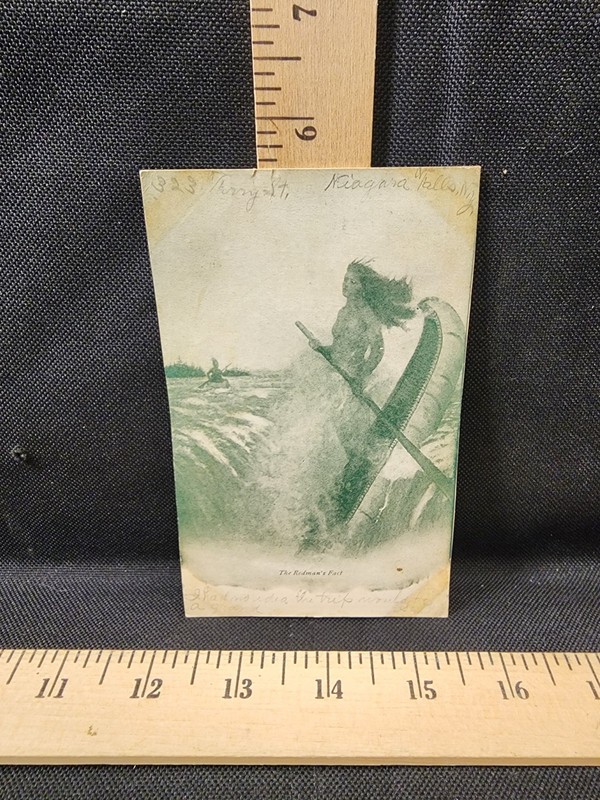 Antique Niagara Falls Postcard The Redman's Fact Used Native American Canoe