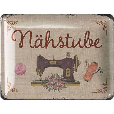 LANOLU Blechschild Nähstube Vintage Wanddeko Nostalgie Geschenk - 15x20cm