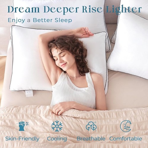 Queen Size Bed Pillows Set of 2 Down Alternative Gusseted Soft Supportive New - Picture 3 of 9