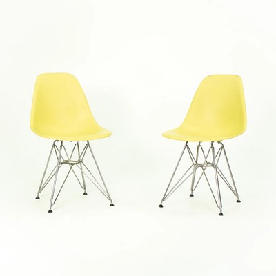 2010s Herman Miller Eames DSR Dining Chairs in Yellow Plastic with Eiffel Base