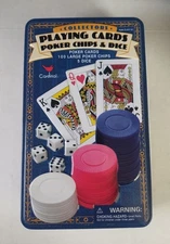 Collectors Playing Cards Poker Chips And Dice In Tin Case
