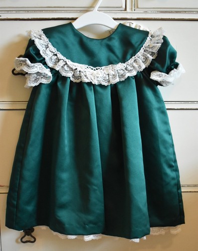 Vtg CI Castro Little Girls Fancy Party Dress Green with White Lace Sz 3T