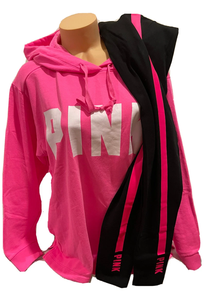 Victoria Secret PINK Pullover Hoodie Sweatshirt & Legging Set LARGE 💞HOT  PINK