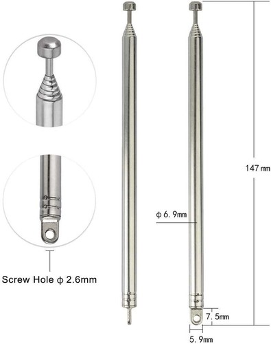 2pk 7 Sections Telescopic 74cm AM FM Antenna Portable Radio Antenna Replacement - Afbeelding 2 van 9