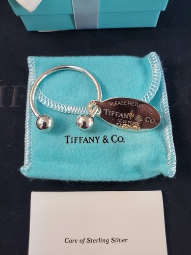 TIFFANY & CO. VINTAGE STERLING SILVER LARGE OVAL RTT SREWBALL KEYCHAIN