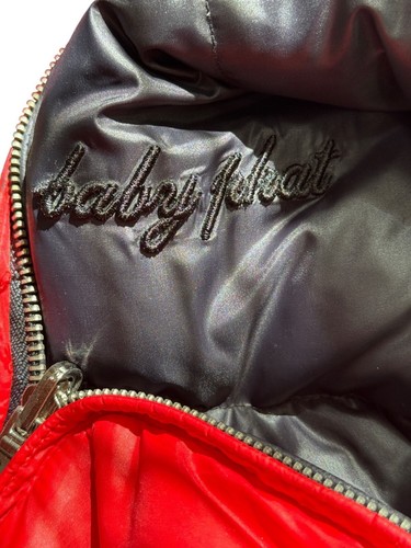 Chaqueta acolchada reversible Baby Phat para mujer con capucha de piel sintética negra roja talla L - Imagen 9 de 14