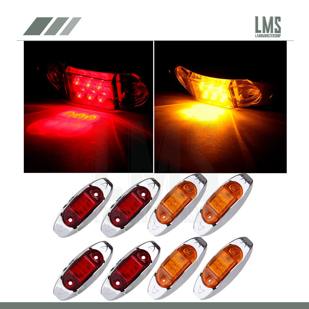 4-Pair Amber & Red Sealed Boat Trailer Truck Pickup Side Marker Lights
