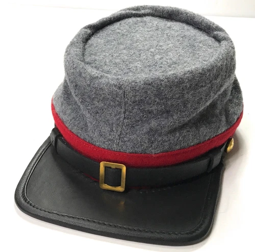 CIVIL WAR CSA CONFEDERATE ARTILLERY GREY WOOL KEPI FORAGE CAP HAT-2XLARGE