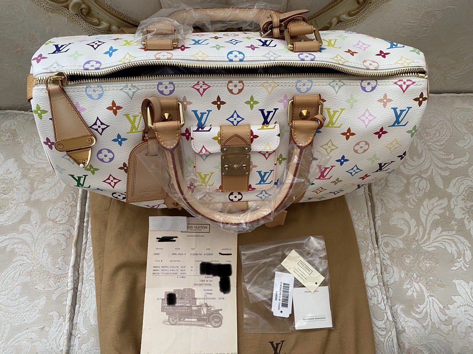 Auth LOUIS VUITTON M92641 Monogram Multicolor White Keepall 45