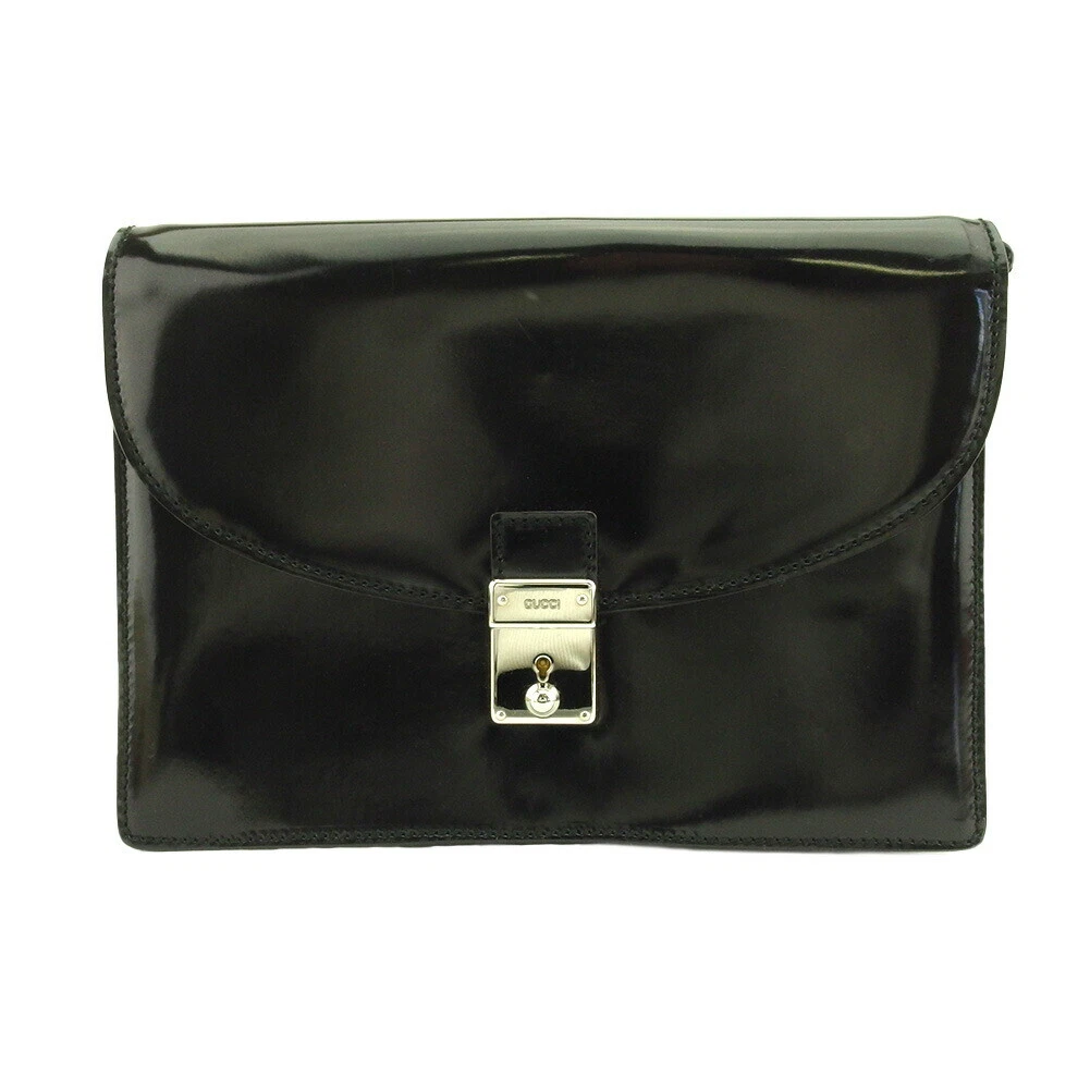 GUCCI Pochette Borsa Logo Placca Pelle Smaltata Autentica USATA T20636