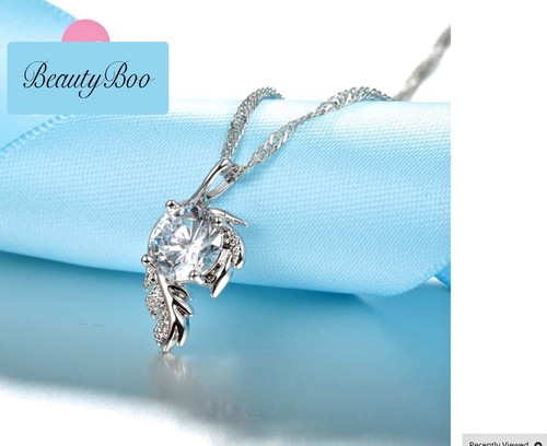 Women's 925 Silver Angel Wing Feather Shaped CZ Crystal Necklace Jewellery Gift - Picture 2 of 7