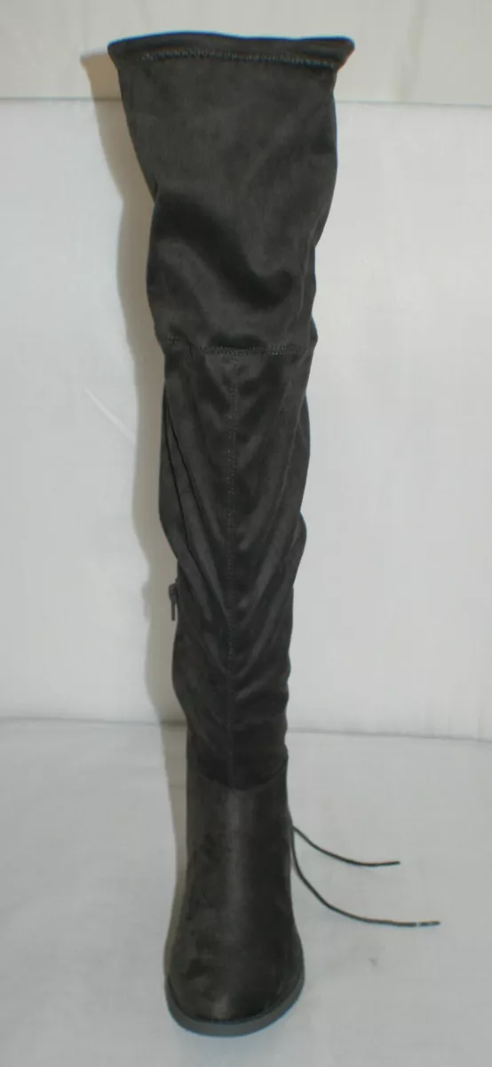 Agathe Thigh High Boots Sz US 8 UK 6 EU 38.5 Gray Back Corset Lace