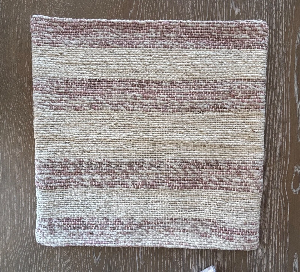 Funda de Almohada $70 NUEVA CON ETIQUETAS POTTERY BARN Rosa Joanna Lana Yute Lino Rayas 22x22 RARA Foto 2 de 4