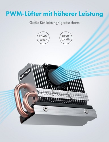 M.2 SSD Kühler Heatpipe Kühlkörper mit PWM Lüfter für M.2 SSD 2280, GRAUGEAR - Bild 4 von 12