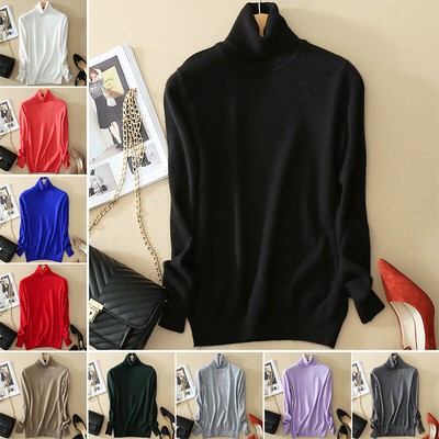 Damen Warm Feinstrick-Pullover Kaschmir Pulli Rollkragen Pullover Strickpullover
