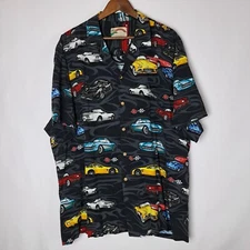 Vintage Paradise Found Hawaiian Shirt Mens 2XL XXL Black S/S Corvette Stingray