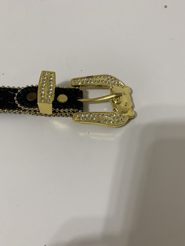ELITE PREMIUM DESIGNER BEAR BUCKLE BLACK $ RHINESTONE LEATHER KIDS BELT M (BB52) - Picture 7 of 8