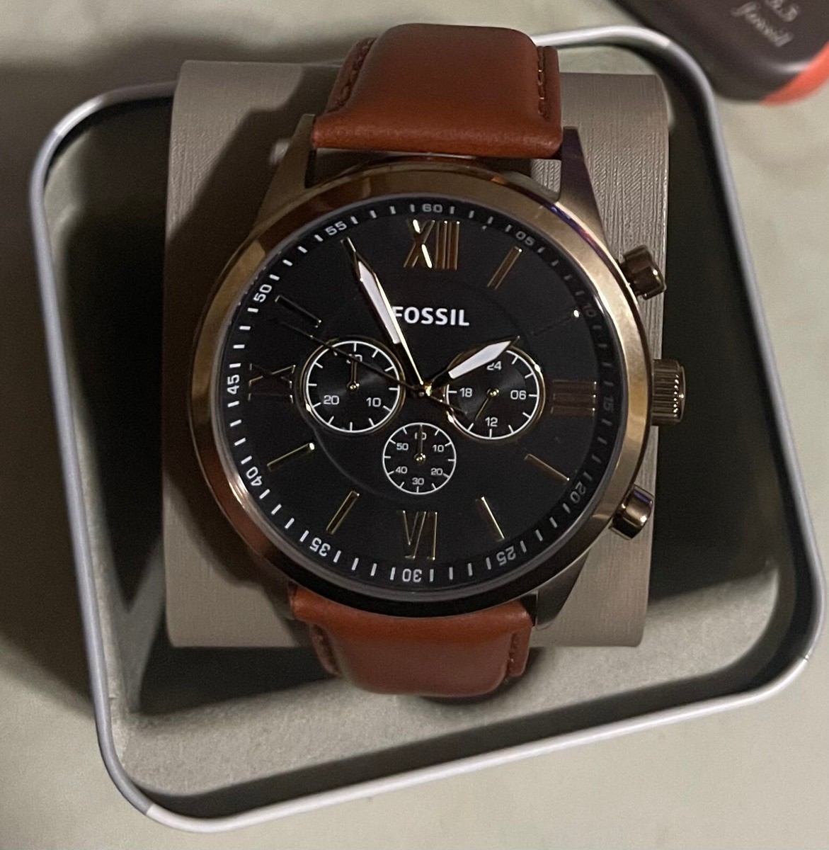 AUTHENTIC FOSSIL FLYNN GOLD BLACK BROWN LEATHER CHRONOGRAPH BQ2261 