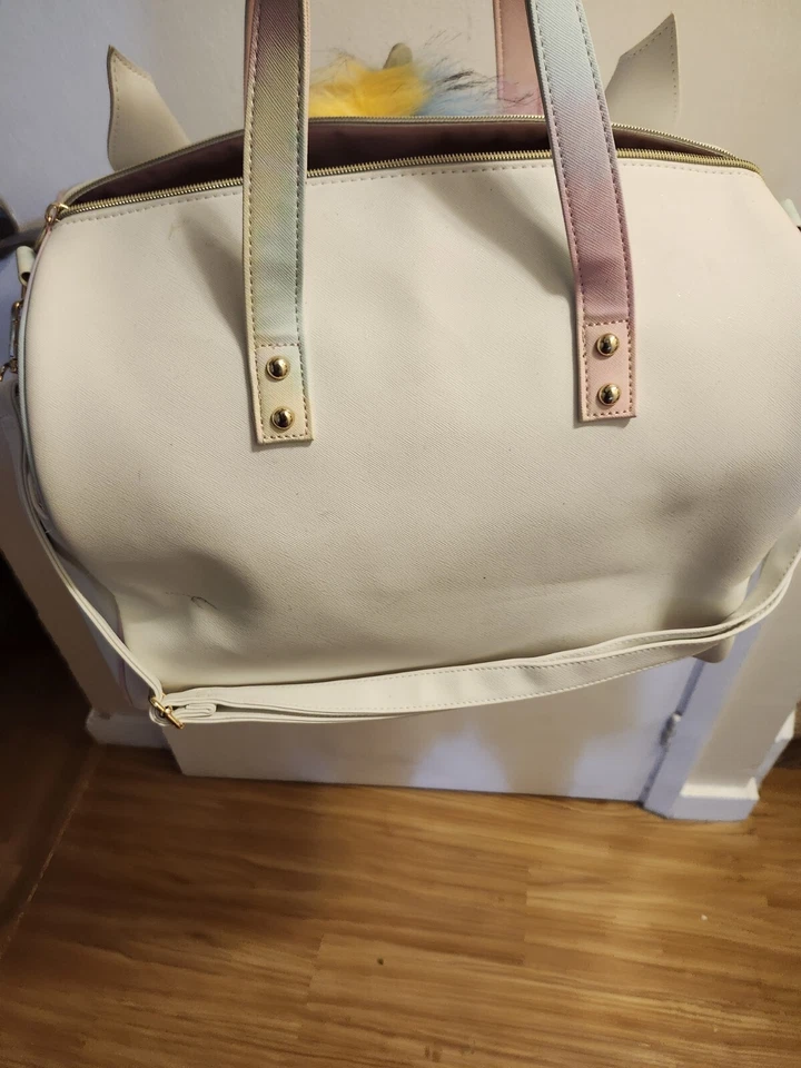 Satchell Bag- Under one sky Girls unicorn, White-14x 10x10" double straps - Image 4 of 4