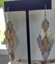Dangly Sparkly Feathered Leaf Earrings