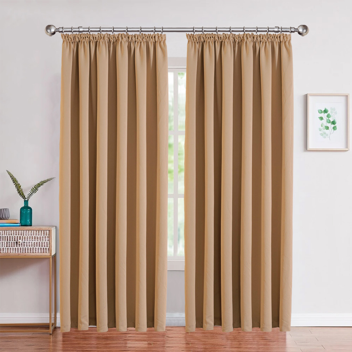 THERMAL BLACKOUT Thick Pencil Pleat 90 x 90 Ready Made Pair Curtains