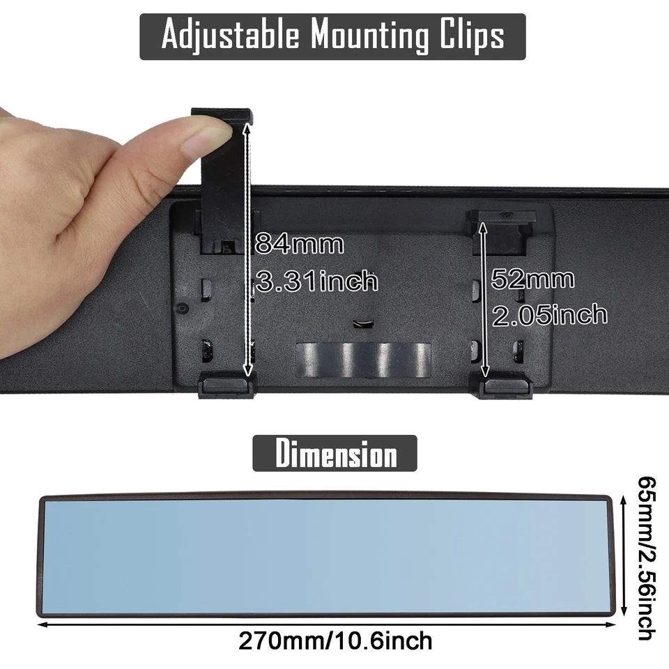 通用 270x65 毫米汽车内饰防眩光广角后视镜 — 第 4/4 张图片