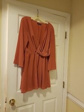 Boohoo Skater Dress Women Sz 12 Brown Longsleeve Elastic Waist