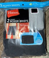 Hanes ~ 2-Pair Men's Boxer Brief Cotton Black Gray Tagless ~ L (36-38)