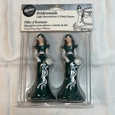 NOS 2 Vintage Wilton Bridesmaid Cake Toppers Figurines 4.5" Tall Green