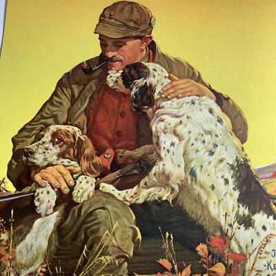 1940's JF Kernan Art Print ORIGINAL Hunter Dogs Shotgun Hunting