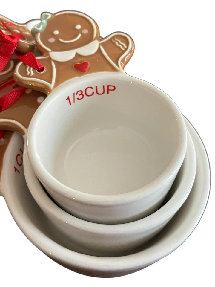 St. Nicholas Square Gingerbread Man Ceramic Measuring 4 Cup Set Nesting XMAS - Image 3 of 4