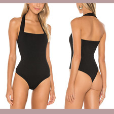NEW 119 PAIGE Large Nola Halter Thong Bodysuit In Black T369