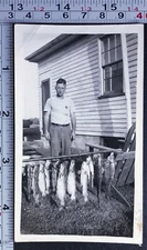 Oakville Iowa River Fishing Fish Stringer Fisherman Vintage Photo Snapshot