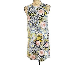 Loft Womens sz S Shift Dress Multicolor Floral 1/2 Button Sleeveless