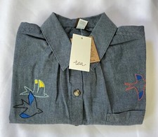 50 NWT: Tea Collection Girls Chambray Easy Shirt Size 7 Button Relaxed Fit