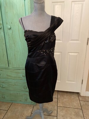 SPIEGEL NWT BLACK SATIN LIKE, ONE SHOULDER, SHEATH LIKE, LINED, BEADED  DRESS, 12 | eBay