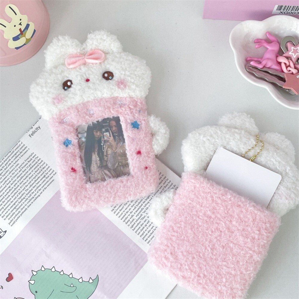 Cute Cartoon Plush Photo Card Holder With Keychain - Dog & Cat Design For Kpop IDs, Bag Decor - View #12