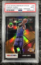 LeBron James 2019-20 Hoops Premium Stock Orange Lights Camera Action PSA 9 POP 2