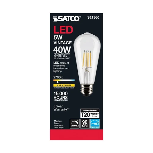 Satco S21360 - 5 Watt ST19 LED Clear Vintage Edison Light bulb - 2700K (6 Pack) - Picture 4 of 8