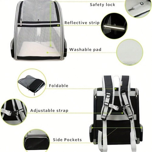 Pet Outing Breathable Cat & Dog Backpack-Ventilated,Safety Leash,Foldable, 15lbs - Picture 5 of 22