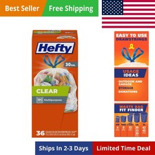 Clear Trash Bags, Clear, 30 Gallon, 36 Count
