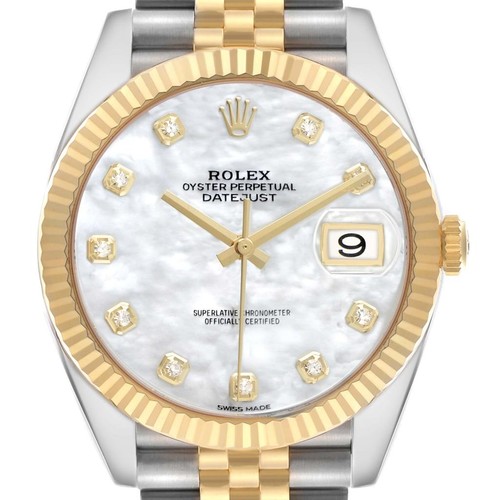 Rolex Datejust 41 MOP Diamond Dial Steel Yellow Gold Mens Watch 126333 Box Card