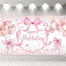 Pink Bow Coquette Birthday Decorations Backdrop Girls Women Photo 6x3.6 ft